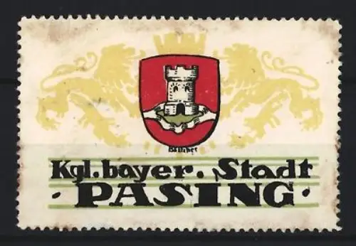 Reklamemarke Pasing, Wappenturm und Löwen