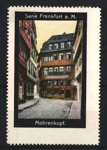 Reklamemarke Frankfurt a. M., Mohrenkopf, historische Strassenszene