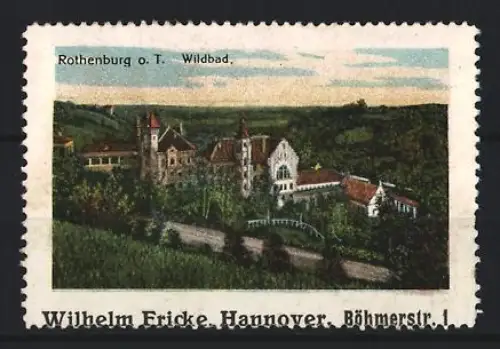 Reklamemarke Rothenburg o. T., Wildbad, Landschaftspanorama