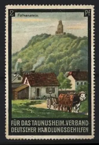 Reklamemarke Falkenstein, Verband deutscher Handlungsgehilfen für das Taunusheim, Burg auf Hügel