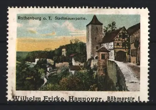 Reklamemarke Rothenburg o. T., Stadtmauerpartie, Ortsansicht