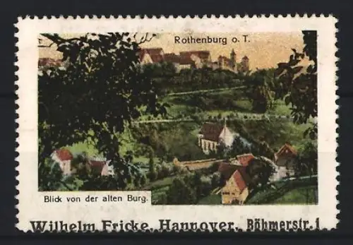 Reklamemarke Rothenburg o. T., Blick von der alten Burg, Landschaftsansicht