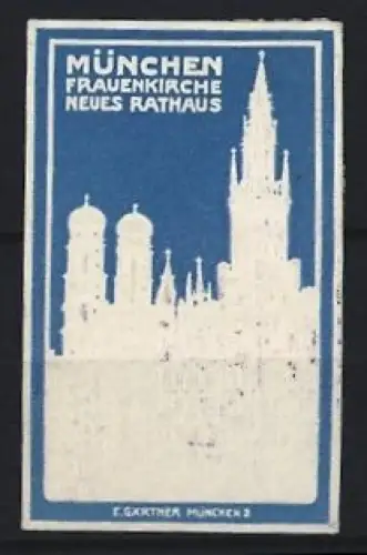 Reklamemarke München, Frauenkirche und Neues Rathaus, Skyline von München