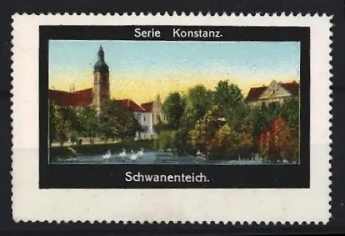 Reklamemarke Konstanz, Schwanenteich, Landschaftsansicht