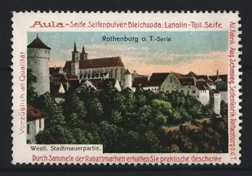 Reklamemarke Rothenburg o. T., Aug. Schmieg, Seifenfabrik, Stadtmauerpartie