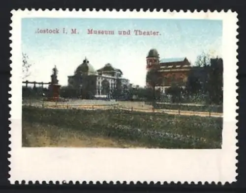 Reklamemarke Rostock, Museum und Theater, Gebäudeansicht