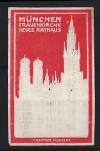 Reklamemarke München, Frauenkirche und Neues Rathaus, Ortsansicht, rot