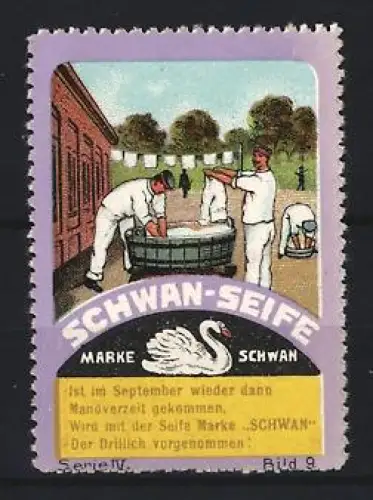Reklamemarke Schwan-Seife, Männer bei der Wäsche