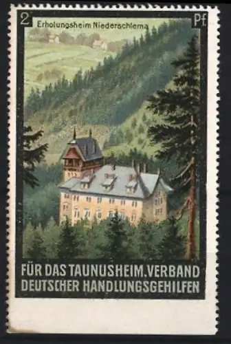 Reklamemarke Niederschlema, Verband deutscher Handlungsgehilfen für das Taunusheim, Erholungsheim im Wald