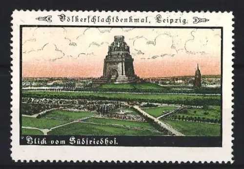 Reklamemarke Leipzig, Völkerschlachtdenkmal, Blick vom Südfriedhof