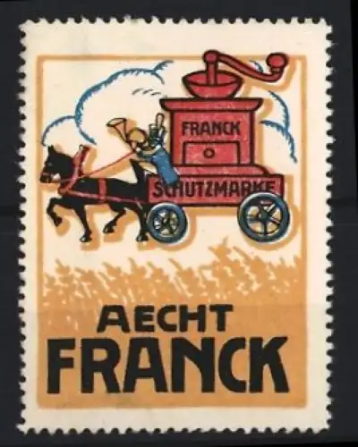Reklamemarke Aecht Franck, Kaffee, Pferd mit Kaffeemühle