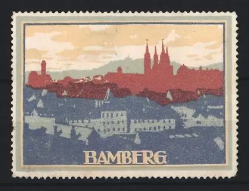Reklamemarke Bamberg, Skyline, Silhouette der Ortsansicht