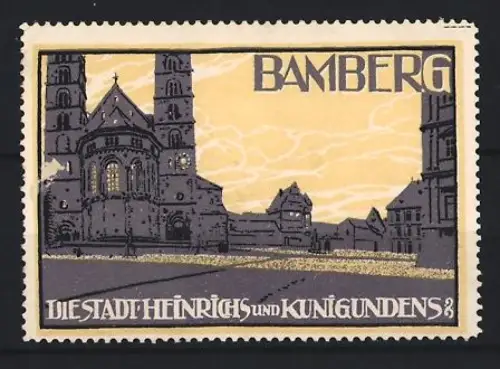 Reklamemarke Bamberg, Die Stadt Heinrichs und Kunigundens, Kathedrale im Abendlicht