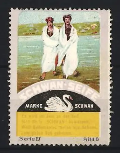 Reklamemarke Schwan-Seife, Frauen am Seeufer mit Schwan