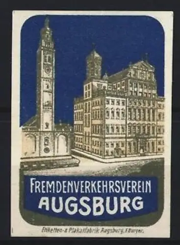 Reklamemarke Augsburg, Fremdenverkehrsverein, Rathaus und Perlachturm