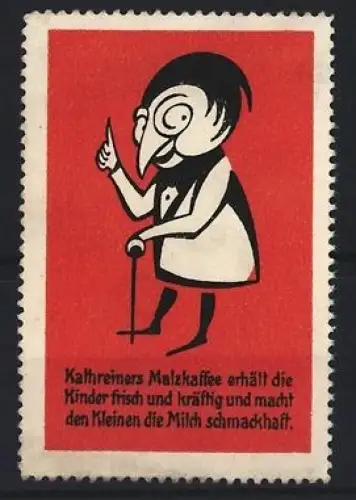 Reklamemarke Kathreiners Malzkaffee, Figur mit Stock
