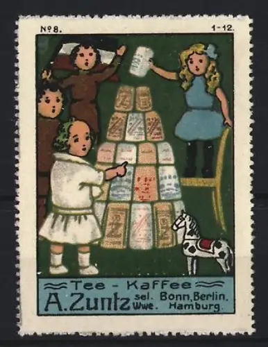 Reklamemarke Bonn & Berlin, A. Zuntz, Tee und Kaffee, Kinder mit Kaffeekannen