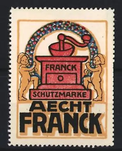 Reklamemarke Aecht Franck, Kaffee, Kaffeemühle