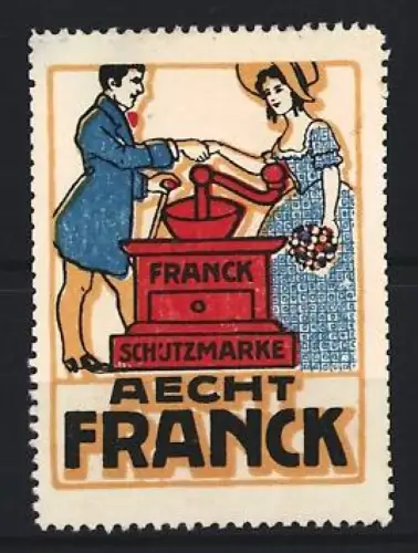 Reklamemarke Aecht Franck, Kaffee, Kaffeeröstmaschine