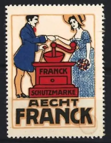 Reklamemarke Aecht Franck, Kaffee, Kaffeemühle