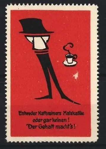 Reklamemarke Kathreiners Malzkaffee, Stilisierter Herr mit Kaffeetasse