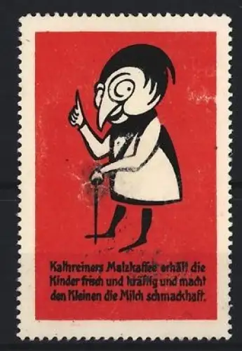 Reklamemarke Kathreiners Malzkaffee, Figur mit Gehstock