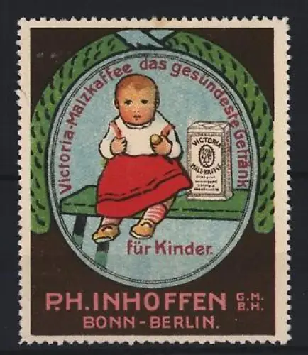 Reklamemarke Bonn & Berlin, P.H. Inhoffen, Victoria-Malzkaffee für Kinder, Kind mit Kaffeedose