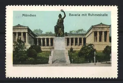 Reklamemarke München, Bavaria mit Ruhmeshalle, Statue Bavaria