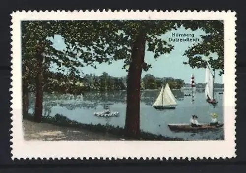 Reklamemarke Nürnberg, Dutzendteich, Segelboote auf dem Wasser
