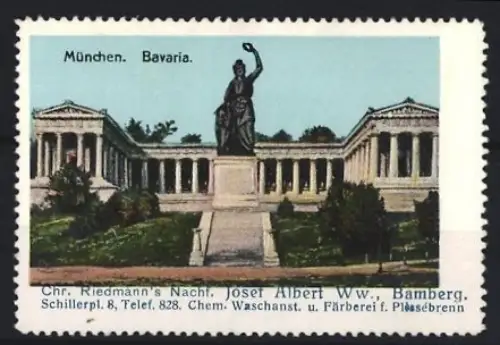 Reklamemarke Bamberg, Chr. Riedmann`s Nachf. Josef Albert Ww., Färberei und Wäscherei, Bavaria in München