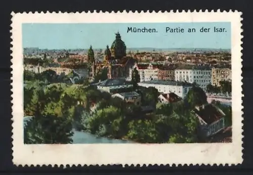 Reklamemarke München, Partie an der Isar, Ortsansicht