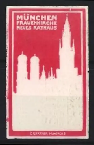 Reklamemarke München, Frauenkirche und Neues Rathaus, Stadtsilhouette