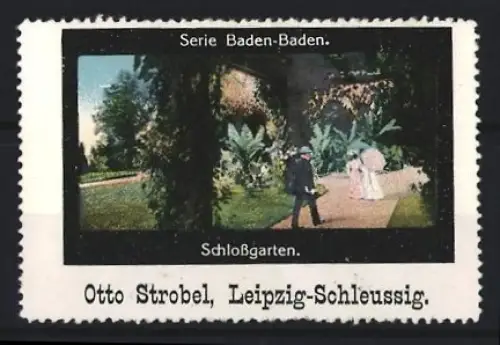 Reklamemarke Baden-Baden, Otto Strobel, Schlossgarten, Spaziergang im Grünen