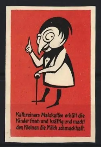 Reklamemarke Kathreiners Malzkaffee, Figur mit Stock