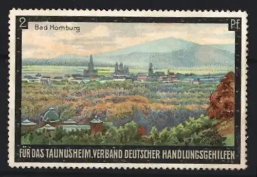 Reklamemarke Bad Homburg, Verband deutscher Handlungsgehilfen für das Taunusheim, Landschaftsansicht