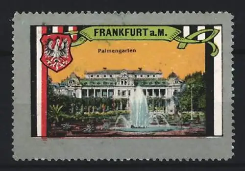 Reklamemarke Frankfurt a.M., Palmengarten, Gebäude und Brunnen