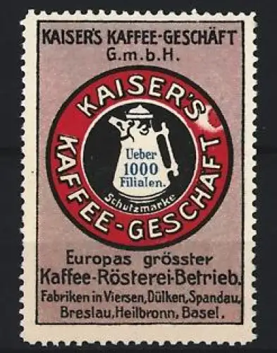 Reklamemarke Breslau & Heilbronn, Kaiser`s Kaffee-Geschäft, Kaffeekanne