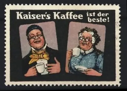 Reklamemarke Kaiser`s Kaffee, Zwei Personen mit Tassen