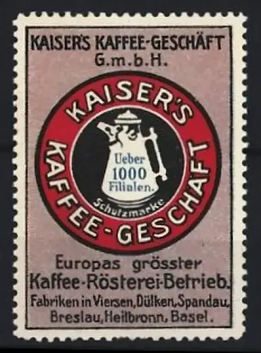 Reklamemarke Breslau & Basel, Kaiser`s Kaffee-Geschäft, Kaffeekanne