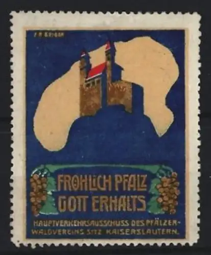 Reklamemarke Kaiserslautern, Hauptverkehrsverein des Pfälzer-Waldvereins, Burgsilhouette