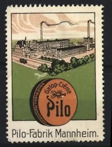 Reklamemarke Mannheim, Pilo, Galop-Schuhcreme, Fabrikansicht