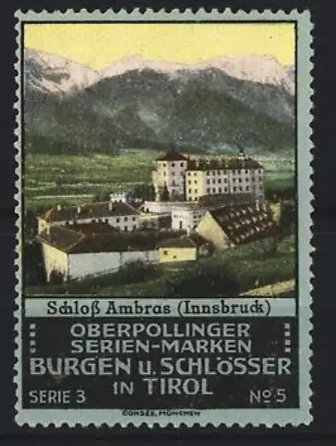 Reklamemarke Innsbruck, Schloss Ambras, Serie 3 Burgen u. Schlösser in Tirol