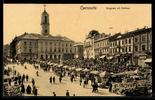 AK Czernowitz, Ringplatz mit Rathaus