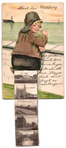 Leporello-AK Hamburg, Alsterpavillon, Bismarck-Denkmal, Wandrahmsbrücke