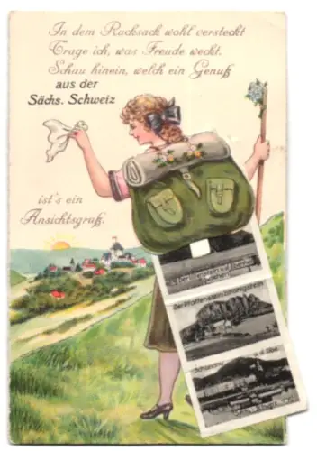 Leporello-AK Schandau a. d. Elbe, Pfaffenstein bei Königstein, Lilienstein von der Ebenheit gesehen