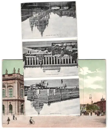 Leporello-AK Berlin, Neue Wache, Partie am Brandenburger Tor und Denkmal Kaiser Wilhelm I.