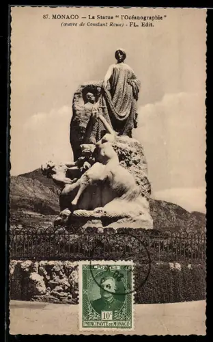 AK Monaco, La Statue lOcéonographie, oeuvre de Constant Roux