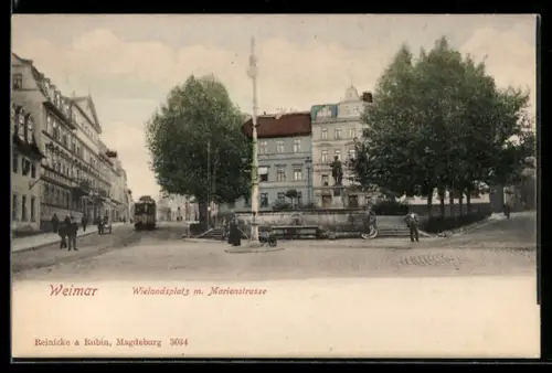 AK Weimar, Wielandsplatz, Marienstrasse, Strassenbahn