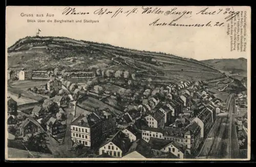 AK Aue, Blick über die Bergfreiheit und Stadtpark