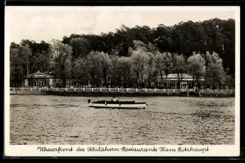 AK Spandau, Wasserfront des Schildhorn-Restaurants Hans Ritzhaupt, Blick von der Havel